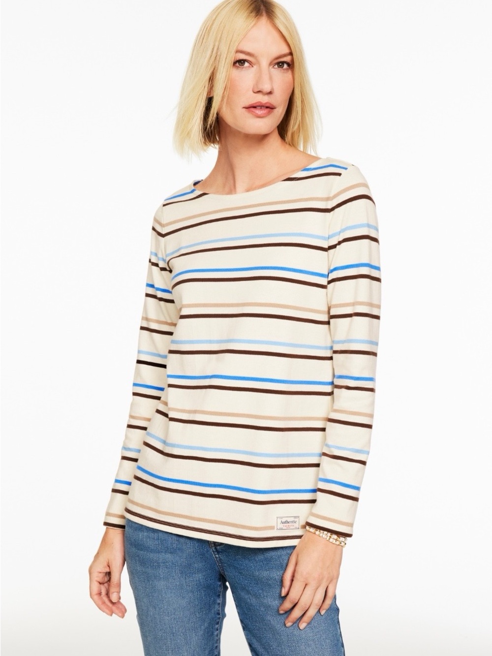 Talbots Chelsea Stripe Long Sleeve 100% Cotton Tee Shirt Size Medium
